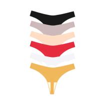 Conjunto De 6 Calcinhas Tanga Seamless Em Seda Gelada Para Mulheres, Respirável, Em Várias Cores