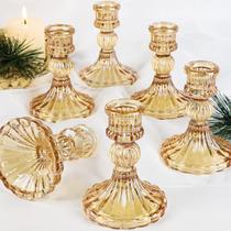 Conjunto de 6 castiçais cônicos, castiçal dourado e castiçal vintage, castiçal de vidro para peças centrais de mesa, decoração de outono, Natal, outono e Ação de Graças Conjunto de 6 castiçais cônicos, castiçal dourado e castiçal vintage, castiçal de vidro para peças centrais de mesa, decoração de outono, Natal, outono e Ação de Graças