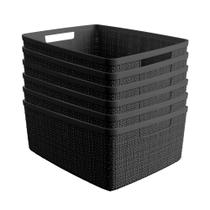 Conjunto de 6 cestos organizadores Curver 12 L preto com textura de juta Conjunto de 6 cestos organizadores Curver 12 L preto com textura de juta