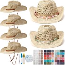 Conjunto de 6 chapéus de palha Hercicy Cowgirl Coastal Cowgirl com miçangas Conjunto de 6 chapéus de palha Hercicy Cowgirl Coastal Cowgirl com miçangas