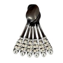 Conjunto de 6 Colheres de Café Inox Preto Cabo Bordado Perolas Conjunto de 6 Colheres de Café Inox Preto Cabo Bordado Perolas