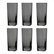 Conjunto De 6 Copos 320ml Texas Cinza Quadrado Chique