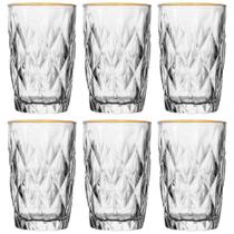 Conjunto de 6 Copos Alto Diamond de Vidro com Fio de Ouro 390ml - Lyor Conjunto de 6 Copos Alto Diamond de Vidro com Fio de Ouro 390ml - Lyor