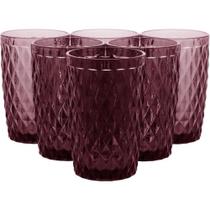 Conjunto de 6 Copos Long Drink Rosa de Vidro Elegante 370ml Conjunto de 6 Copos Long Drink Rosa de Vidro Elegante 370ml