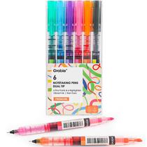 Conjunto de 6 cores para canetas para anotações Grabie Dual Tip Gel Ink