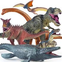 Conjunto de 6 Dinossauros Grandes - T-Rex Carnotaurus, Velociraptor Azul, Mosassauro - Crianças 3-12 Anos - Natal. (Dinossauros Realistas)