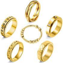 Conjunto de 6 em aço inoxidável Fidget Ring MUCAL for Anxiety Conjunto de 6 em aço inoxidável Fidget Ring MUCAL for Anxiety