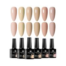 Conjunto de 6 Esmaltes em Gel com Glitter - Cores Nude, Rosa e Vermelho - Kit de Manicure UV