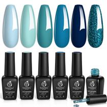 Conjunto de 6 Esmaltes em Gel para Unhas - Cores Azul, Verde e Azul Escuro
