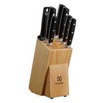 Conjunto de 6 facas em aço inox, afiador e bloco de bambu