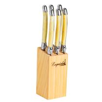 Conjunto de 6 facas Laguiole LA TOUR Luxo com Cepo de madeira - marfim