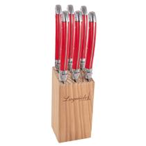 Conjunto de 6 facas Laguiole LA TOUR Luxo com Cepo de madeira - vermelho