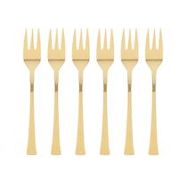 Conjunto De 6 Garfos Para Bolo Em Aço Inox Berna Dourado Conjunto De 6 Garfos Para Bolo Em Aço Inox Berna Dourado