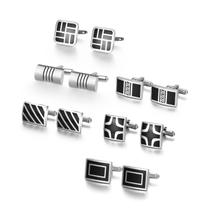 Conjunto de 6 pares de abotoaduras para homens com design de esmalte preto Conjunto de 6 pares de abotoaduras para homens com design de esmalte preto