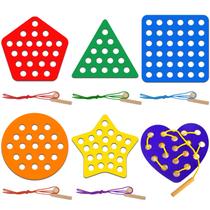 Conjunto de 6 peças com rosca geométrica de madeira Lacing Toddlers Conjunto de 6 peças com rosca geométrica de madeira Lacing Toddlers