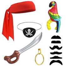 Conjunto de 6 peças de acessórios piratas FUEAWIM com papagaio, tapa-olho e muito mais Conjunto de 6 peças de acessórios piratas FUEAWIM com papagaio, tapa-olho e muito mais