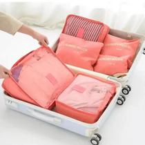 Conjunto De 6 Peças De Bolsas De Viagem Impermeáveis De Grande Capacidade, Rosa, Azul E Cinza,