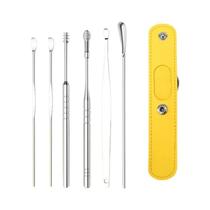 Conjunto De 6 Peças De Limpadores De Ouvido Portáteis Em Aço Inoxidável Com Colher Espiral De 360