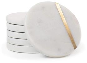 Conjunto de 6 peças de mármore Coasters Cork & Mill em branco com incrustações em latão dourado Conjunto de 6 peças de mármore Coasters Cork & Mill em branco com incrustações em latão dourado