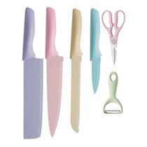 Conjunto de 6 Peças Facas de cozinha coloridas Lâminas antiaderentes Aço inoxidável 101