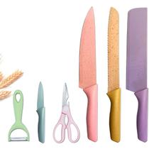 Conjunto de 6 Peças Facas de cozinha coloridas Lâminas antiaderentes Aço inoxidável
