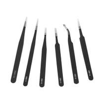 Conjunto de 6 Pinças de Precisão Antiestáticas para Reparo Industrial - Ideal para Relógios e Joias