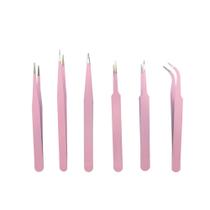 Conjunto de 6 Pinças Ponta Fina Ante Estática Rosa