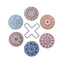Conjunto De 6 Porta-Copos De Madeira Com Cristais De Mandala, Arte Em Diamante DIY Com Suporte Para