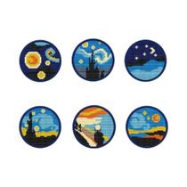 Conjunto De 6 Porta-Copos De Paisagem Noturna Em Ponto Cruz, Lona Impressa 11CT, Bordado De Lua,