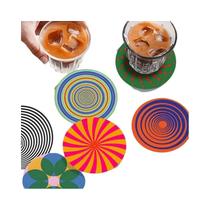 Conjunto De 6 Porta-Copos Redondos De Madeira Abstratos Laranja, Resistentes Ao Calor,