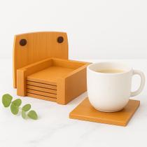 Conjunto de 6 portas copos ecológico bambu com base organizadora