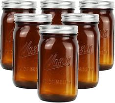 Conjunto de 6 Potes de Vidro Amber Mason Bedoo 946ml Boca Larga