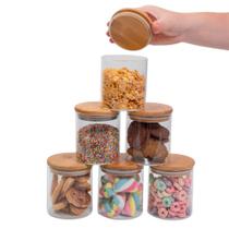 Conjunto de 6 Potes Herméticos de 550 ml com Tampa de Bambu