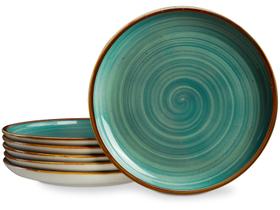 Conjunto de 6 Pratos de Jantar ONEMORE Ceramic 8,5 Polegadas - Porcelana Azul-Petróleo