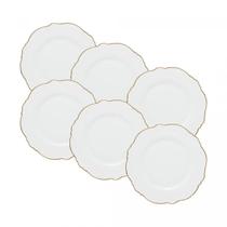 Conjunto de 6 Pratos de Sobremesa Maldivas com Fio Dourado 21cm - Wolff