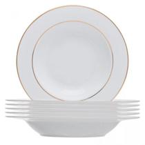 Conjunto De 6 Pratos Fundos De Porcelana Com Fio De Ouro Mônaco Branco Wolff Conjunto De 6 Pratos Fundos De Porcelana Com Fio De Ouro Mônaco Branco Wolff