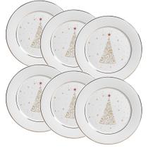 Conjunto de 6 Pratos Raso Christmas Lights de Cerâmica 27cm - Scalla