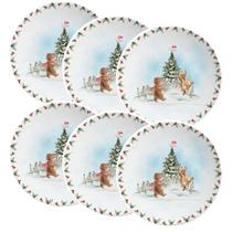 Conjunto de 6 Pratos Raso de Cerâmica decorado Natal Snow 29cm - Alleanza Conjunto de 6 Pratos Raso de Cerâmica decorado Natal Snow 29cm - Alleanza
