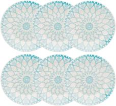 Conjunto de 6 pratos rasos 24cm Azul Donna Mandala Biona Oxford jogo de pratos cerâmica