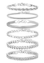 Conjunto de 6 Pulseiras Geveay de Corrente em Aço Inoxidável 18+3cm Conjunto de 6 Pulseiras Geveay de Corrente em Aço Inoxidável 18+3cm