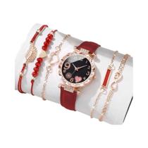 Conjunto de 6 Relógios de Quartzo Femininos de Luxo - Pulseiras de Couro e Design Analógico