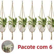 Conjunto De 6 Suportes De Plantas Em Macramê Vintage Para Pendurar Em Parede, Interior E Exterior,