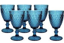 Conjunto de 6 Taças de Água em Vidro Bico de Abacaxi 300 ml  Azul