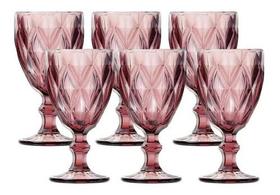 Conjunto de 6 taças de vidro para vinho água Diamound 340ML jogo de taças transparente verde lilas azul - 123UTIL