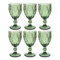 Conjunto de 6 taças de vidro para vinho água Diamound 340ML jogo de taças transparente verde lilas azul - 123UTIL