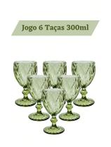 Conjunto de 6 Taças Diamond 300ml Verde Bico de Jaca Água Vinho Bebida Suco Coquetel Casa Cozinha - Casa Ipiranga