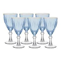 Conjunto de 6 Taças para Água e Vinho Azul Transparente com Borda Dourada 275ml Premium TCVN010ATR - Hauskraft