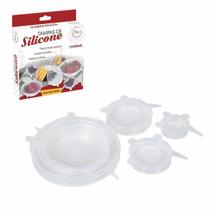 Conjunto de 6 Tampas de Silicone Flexível Lavável Veda Potes Panelas Transparente Art house