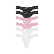 Conjunto De 6 Tangas De Renda Floral, Cintura Baixa, Confortáveis, G-string Sólido Com Laço,