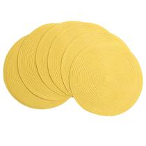 Conjunto de 6 tapetes americanos SHACOS, trançados redondos, amarelos, 38 cm de diâmetro